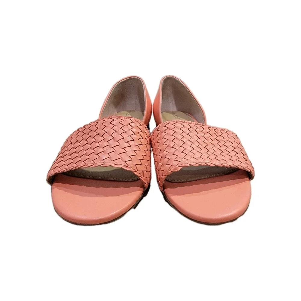 Talbots Leona Woven Leather Flats Sandals Salmon Pink Coral Size 8 M Slip On - Picture 11 of 13
